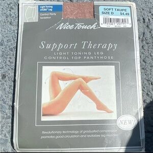 Nice Touch Support Therapy Light Toning Leg Control Top Pantyhose Taupe Size D